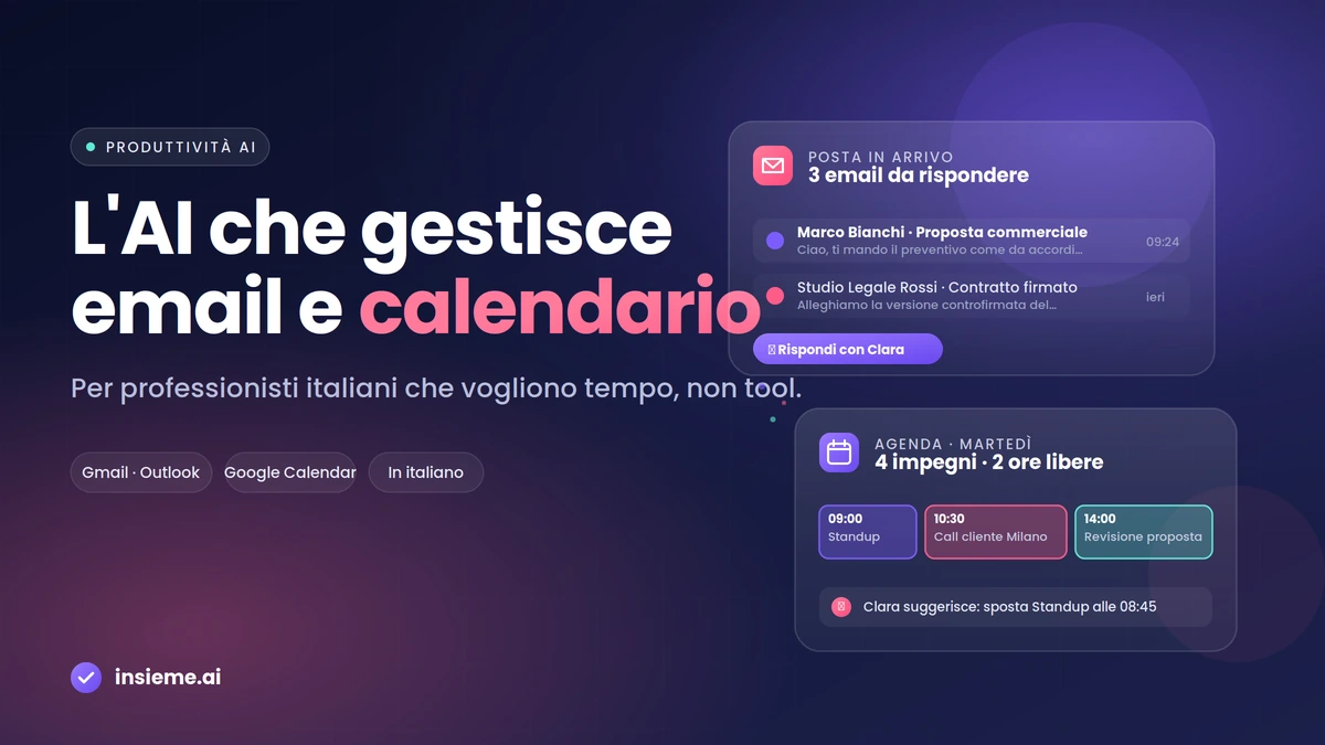 Professionista che gestisce email e calendario con Insieme.AI