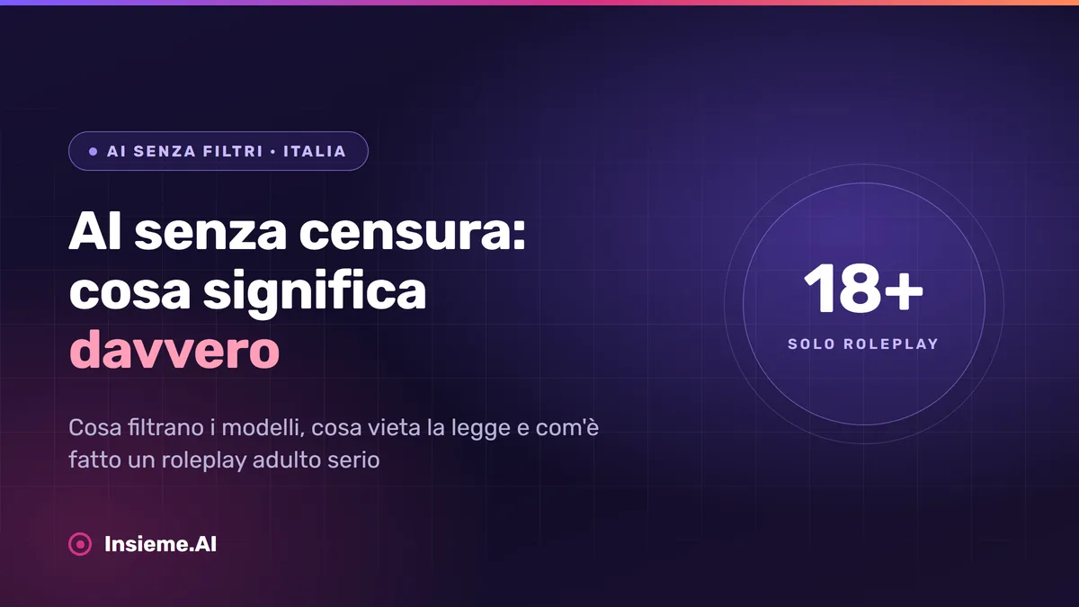 Copertina dell'articolo sulle AI senza censura, con il bollino 18+ riservato alla modalità Roleplay