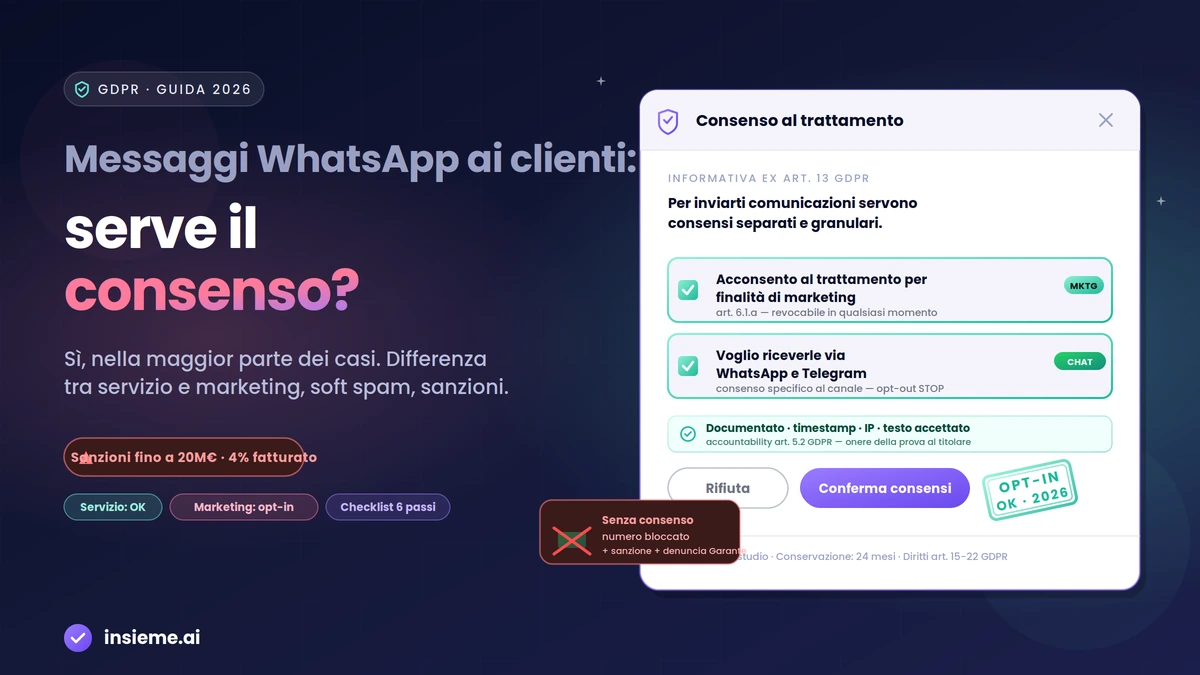 Conformità GDPR per l'invio di messaggi WhatsApp e Telegram ai clienti