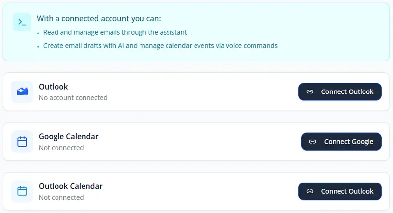 Settings - Email and Calendar