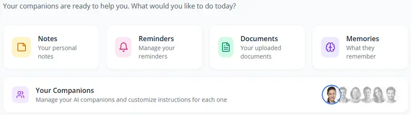 Memories, Notes and Reminders page