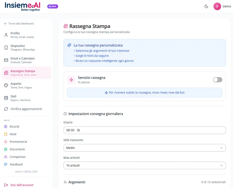 Impostazioni - Rassegna Stampa