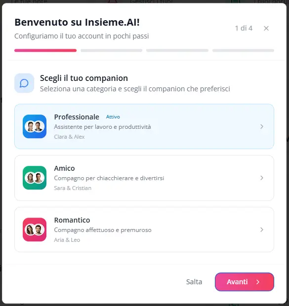Pagina di registrazione
